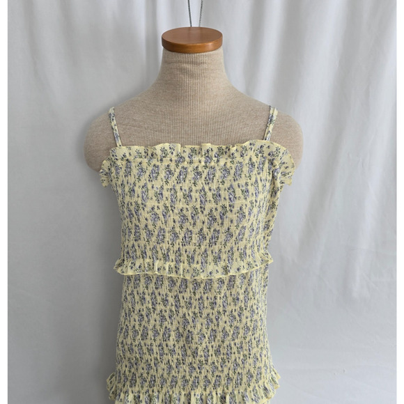 Mable Esme Sleeveless Tiered Ruffle Dress Women's L Yellow Purple Floral Midi - Picture 4 of 16